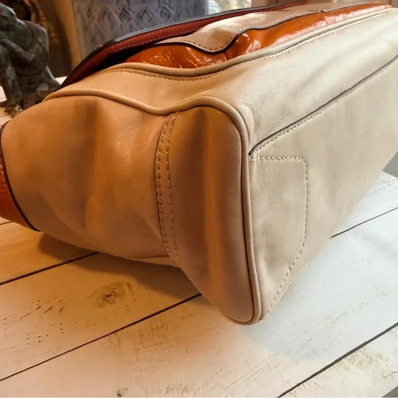 COACH | Louisa Satchel (2011) #19276, Beige and Coral Color Block - Picture 13 of 17